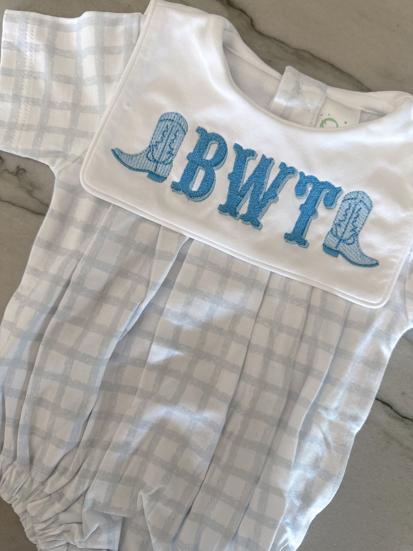 Paty Blue Gingham Bubble with Bib