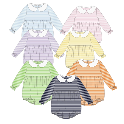 Halloween Pre-Order - Stripe Long Sleeve Collar Bubble (Multiple Colors)