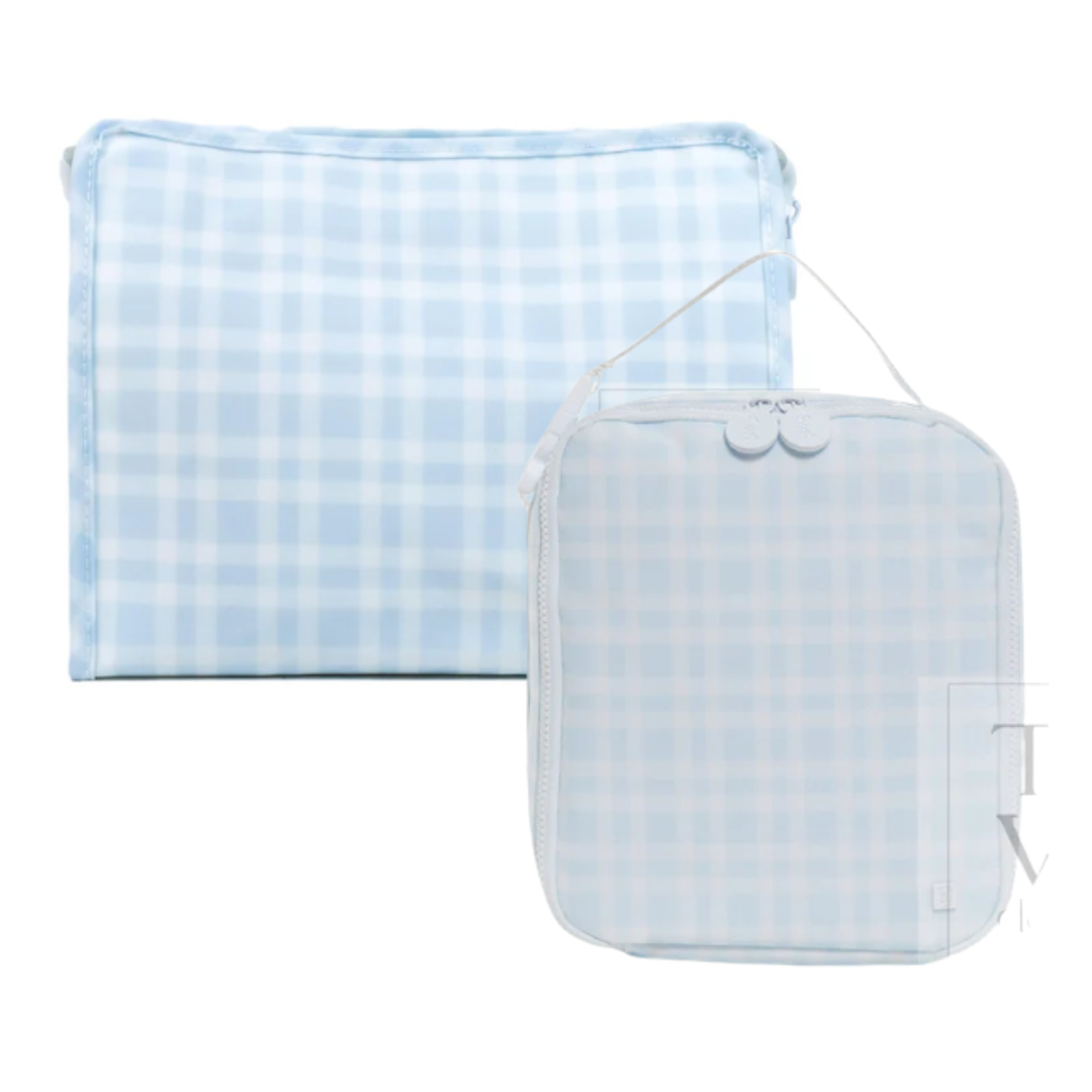 TRVL Back-To-School Pre-Order — Pimlico Plaid Blue Pouch/Lunch Kit