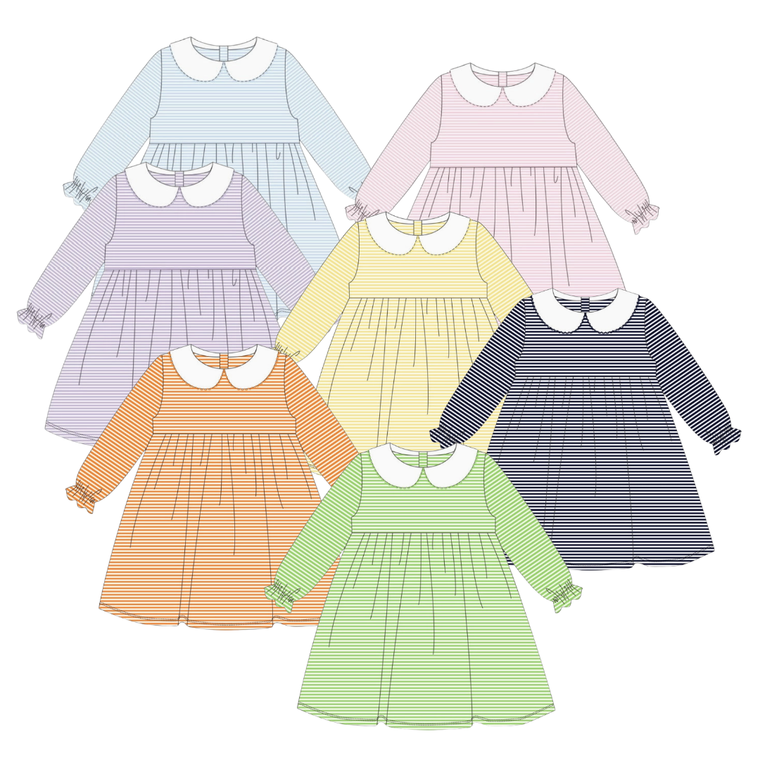 Halloween Pre-Order - Stripe Long Sleeve Dress (Multiple Colors)
