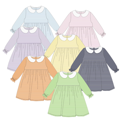 Halloween Pre-Order - Stripe Long Sleeve Dress (Multiple Colors)
