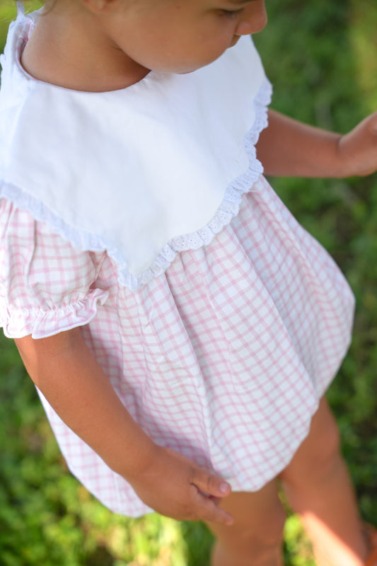 Fairway Embroidery Gingham Collection - Scallop Bib Bubble (Multiple Colors)