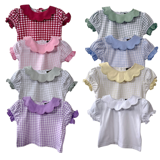 Fairway Embroidery Gingham Collection - Scallop Tee (Multiple Colors)