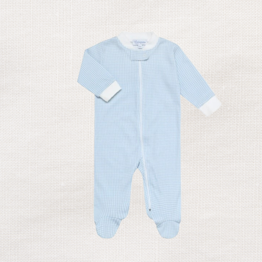 Boy's Blue Gingham Zipper Footie