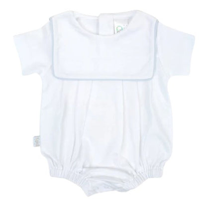 Boys White Bubble with Blue Piping