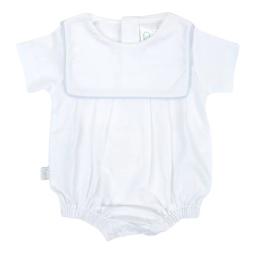 Boys White Bubble with Blue Piping