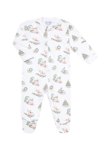 Christmas Toile Nella Pima Zipper Footie