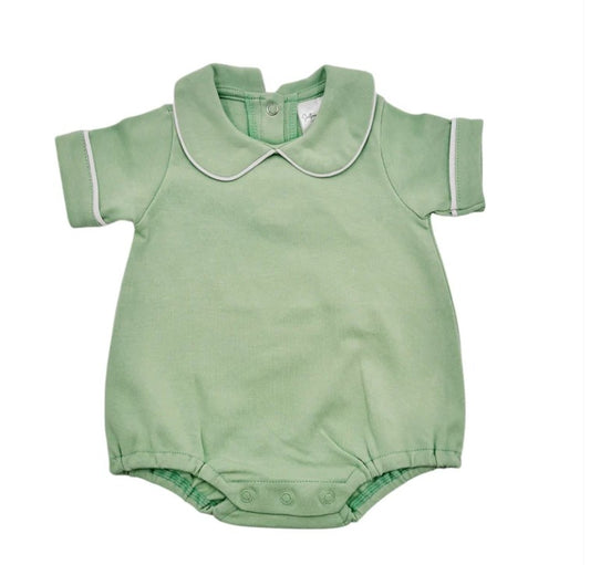 Boys Green Peter Pan Collared Bubble - Short Sleeve