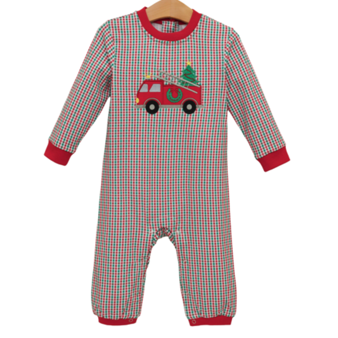 Jelly Bean Christmas Pre-Order — Festive Firetruck Romper