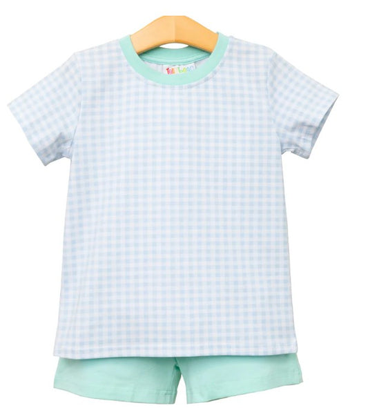 Blue Gingham Shirt and Short Set