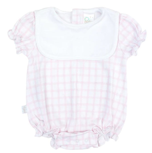 Pink Pima Bubble with Bib - Gingham